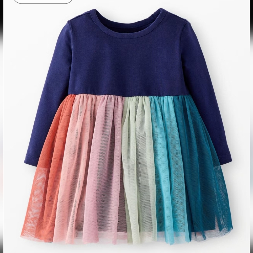 Hanna Andersson Navy Top Rainbow Chiffon Skirt Dress